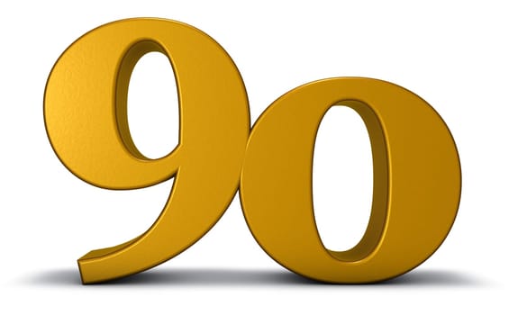 the number ninety on white background - 3d rendering