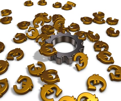 euro symbols and gear on white background - 3d rendering