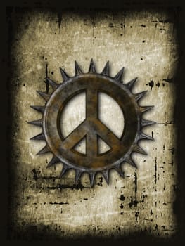 rusty peace symbol with spikes on grunge background - 3d rendering