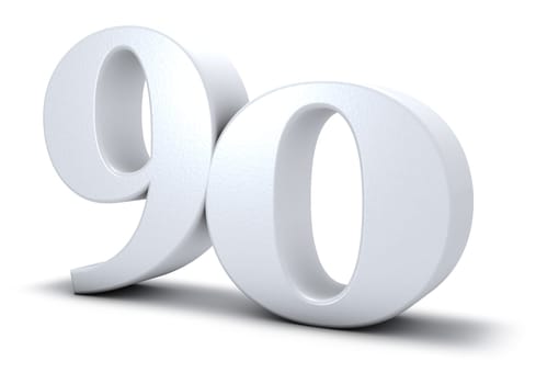the number ninety on white background - 3d rendering