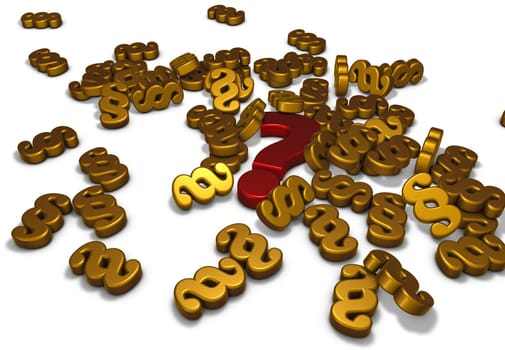 paragraph symbols and a question mark on a white background - 3d rendering