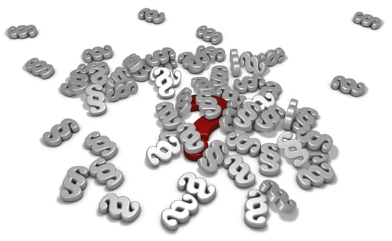 paragraph symbols and a question mark on a white background - 3d rendering
