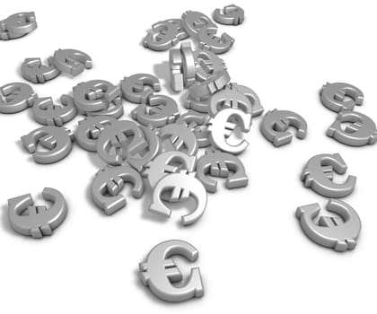 viele eurosymbole liegen auf weißer fläche - 3d rendering