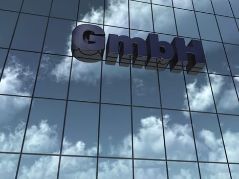 die buchstaben gmbh on glass façade with reflection of clouds - 3d rendering