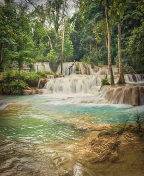 Tat Sae Waterfalls. Beautiful landscape. Luang Prabang. Laos.