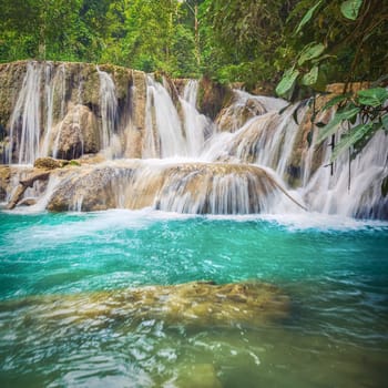 Tat Sae Waterfalls. Beautiful landscape. Luang Prabang. Laos.