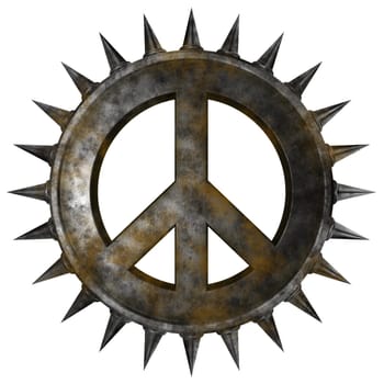 rusty peace symbol with spikes on white background - 3d rendering
