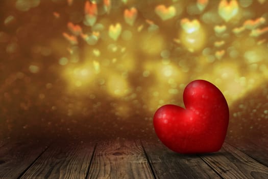 heart on a wooden table against a bokeh background