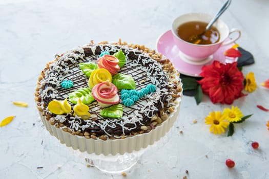 cakes composition on concrete background