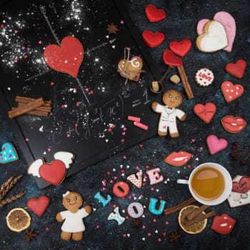 Math, gingerbreads , formula of love. Gingerbreads for Valentines Day or wedding theme.