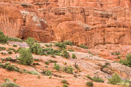 Landscape a look on the rocks of the Arches National Park. It's home to over 2,000 natural sandstone arches. In addition to a variety of unique geological resources and formations.