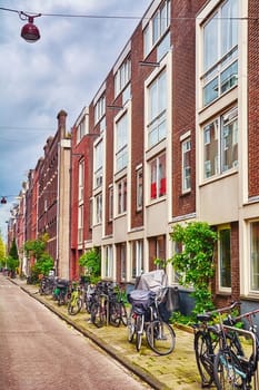 Amsterdam Street with Bicycles on the Sidewalk, Netherlands