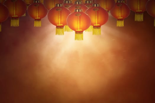 Hanging Chinese lanterns on red background