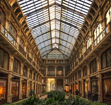 Turin, Italy, december 2017: the ceiling of the historical building gallery subalpina in Turin, Italy