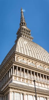 Bottom view of the mole Antonelliana symbol of the city of Turin, Italy