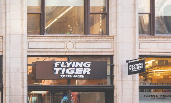 New York, USA, november 2016: facade of the Flying Tiger store sign in Manhattan, New York
