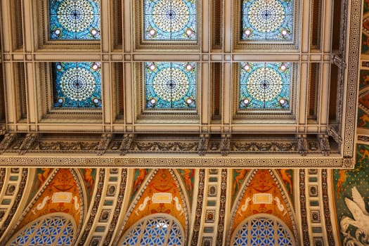 Washington D.C., USA, october 2016: decorated ceiling inside the great hall of the library of congress in Washington D.C., USA