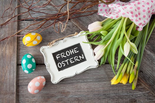 Easter decoration on a rustic wooden background
