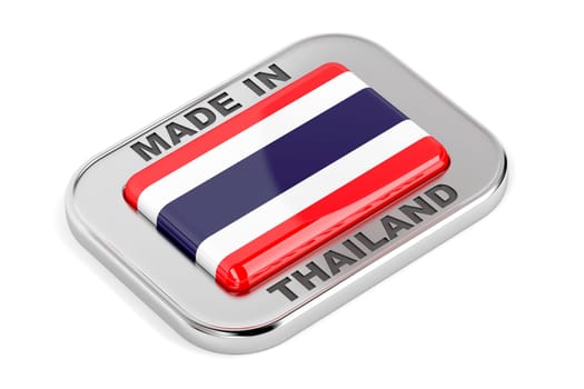 Made in Thailand, shiny silver badge on white background