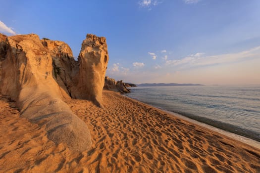 beautiful kakoudia beach at sunrise. Ierissos Grecce