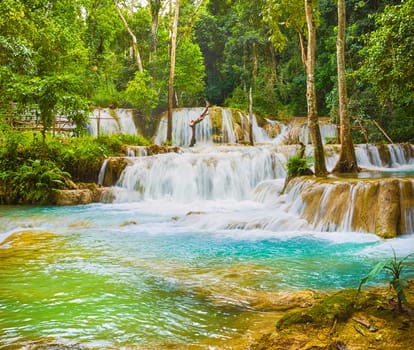 Tat Sae Waterfalls. Beautiful landscape. Luang Prabang. Laos.