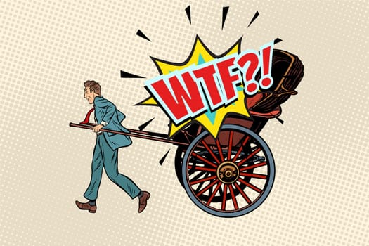 business rickshaw taxi wtf. Pop art retro vector illustration