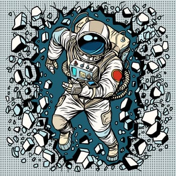 Astronaut breaks the wall, leadership and determination. Pop art retro comic book vector cartoon vector illustration hand drawing