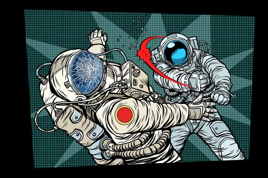 two cosmonauts fight the space war. Pop art retro comic book vector cartoon vector illustration hand drawing