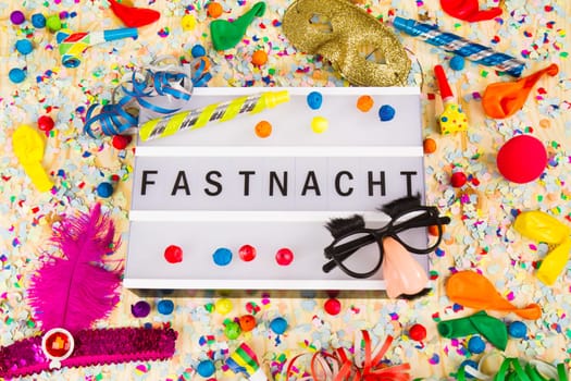 Light box with letters - Fastnacht - with confetti and party articles