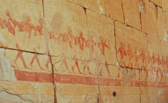 Egyptian soldiers relief on wall in Hatshepsut temple, Egypt