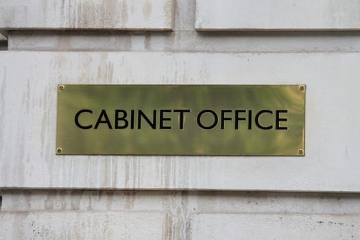 London, UK - Janurary 28th. Brass sign outside the Cabinet Office in Whitehall London. January 28th 2017