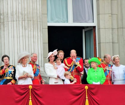 London June 2016- Trooping the Colour ceremony, Princess Charlottes first appearance on Balcony for Queen Elizabeth's 90th Birthday, June 11, 2016 in London, England, UK