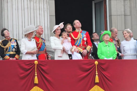 London June 2016- Trooping the Colour ceremony, Princess Charlottes first appearance on Balcony for Queen Elizabeth's 90th Birthday, June 11, 2016 in London, England, UK