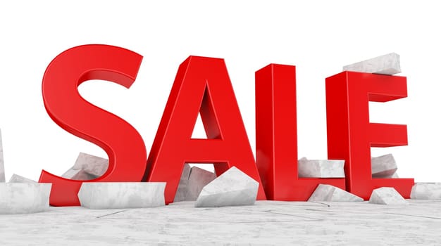 The voluminous figure SALE against the background of the broken ice. 3d rendering.
