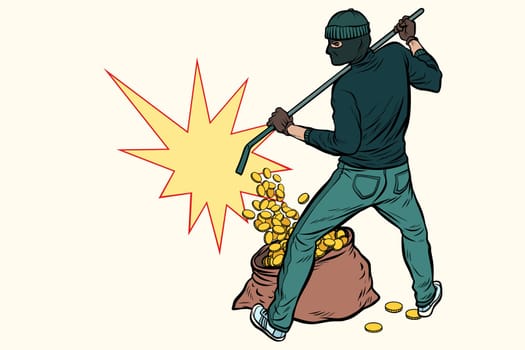 thief with bag of money. Pop art retro vector illustration