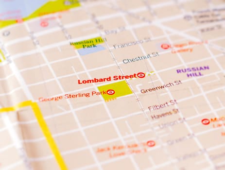 Detail of San Francisco map focused on Lombard Street