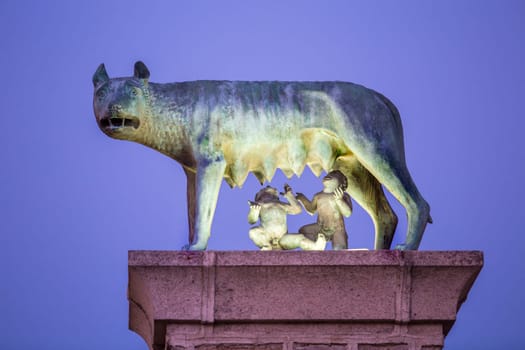 Bronze sculpture of the she-wolf with Romulus and Remus, Replica at Merida city, Spain