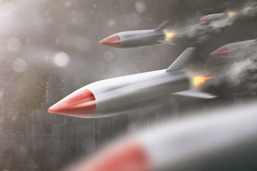 Faster rocket flying in the city sky