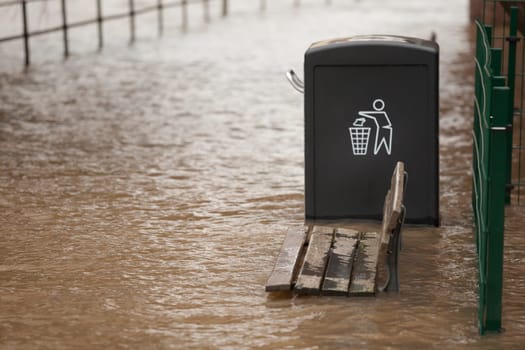 Flooded pedestrian promenade