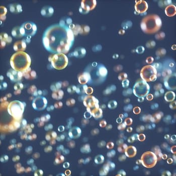 3D illustration. Soap bubbles flying randomly.