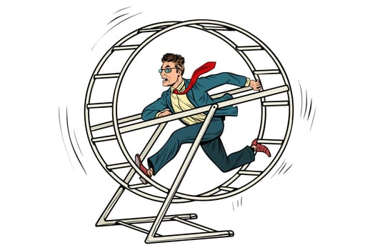 businessman in a squirrel wheel. Pop art retro comic book vector illustration