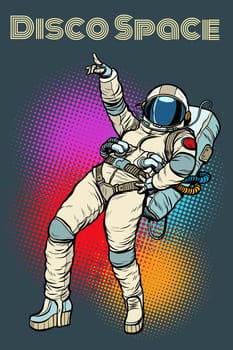 astronaut woman dancing disco. Pop art retro comic book vector illustration hand drawn