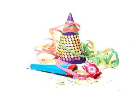 Carnival or birthday utensils on a white background