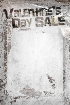 Valentine's Day Sale background with old marking tapes. Grungy  frame and remains of scotch tape and cellophane. Vertical background fully editable. It can be used as a food menu, poster, wallpaper, design t-shirts and more.