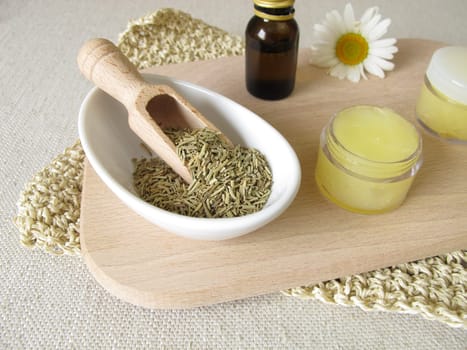 Homemade insect repellent against mosquitoes with rosemary oil and coconut oil
