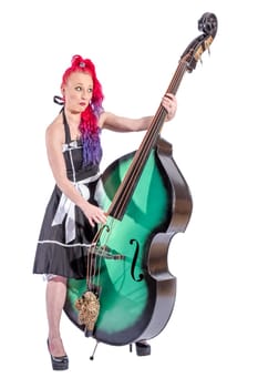 Rock'n'Roll singer with red hair,double bass and microphone