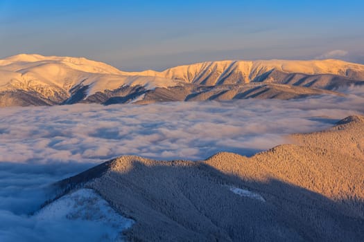 mountain landscape in winter. Fagaras Mountains, Romania