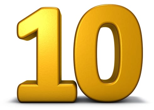 the number ten on white background - 3d rendering