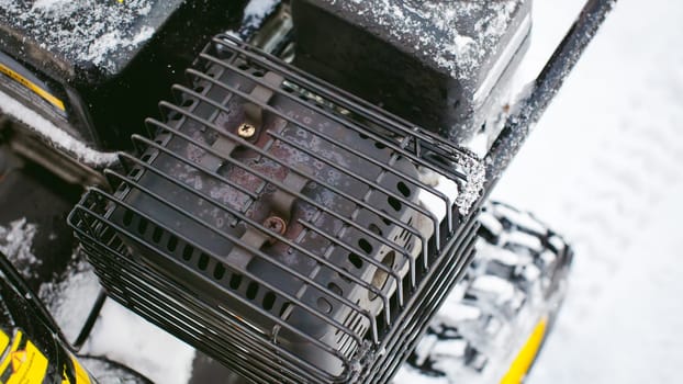 close up on snow blower for snow removal in winter