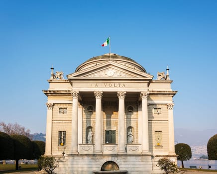 The Volta Temple, the neoclassical monument dedicated to Alessandro Volta, the inventor of the electric battery, near the Como lake in Italy